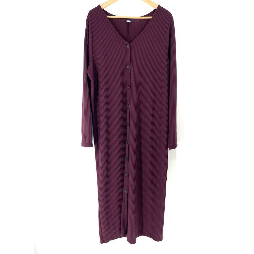 Old Navy Cardigan Size XL Maroon Long Sleeve V Neck Button Down Rib Maxi Basic
